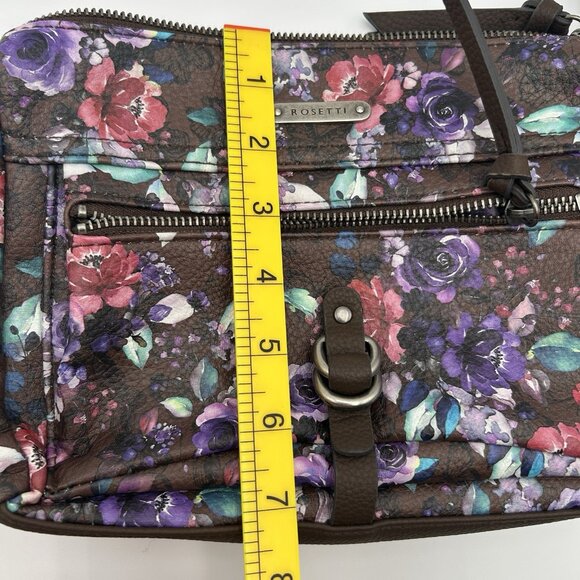 ROSETTI Crossbody Purse Brown Floral Vinyl Adjustable Strap Pockets 9.5"x7.5" - Picture 8 of 12
